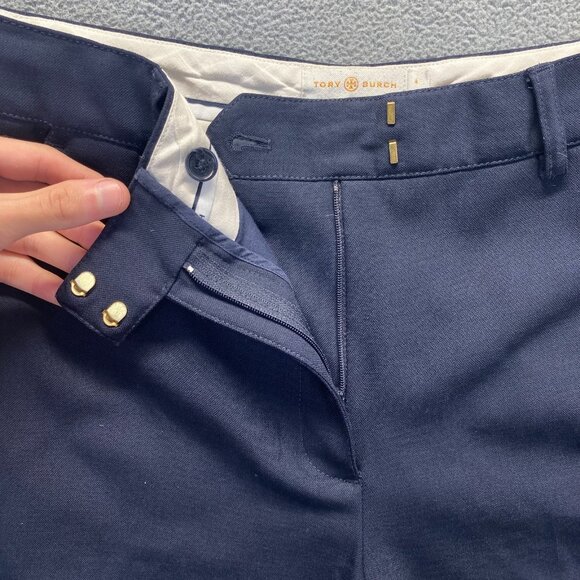 Tory Burch Dress Pants Blue Stretch Women’s Size 4 Straight Leg 95% Wool,Pockets - Picture 4 of 10